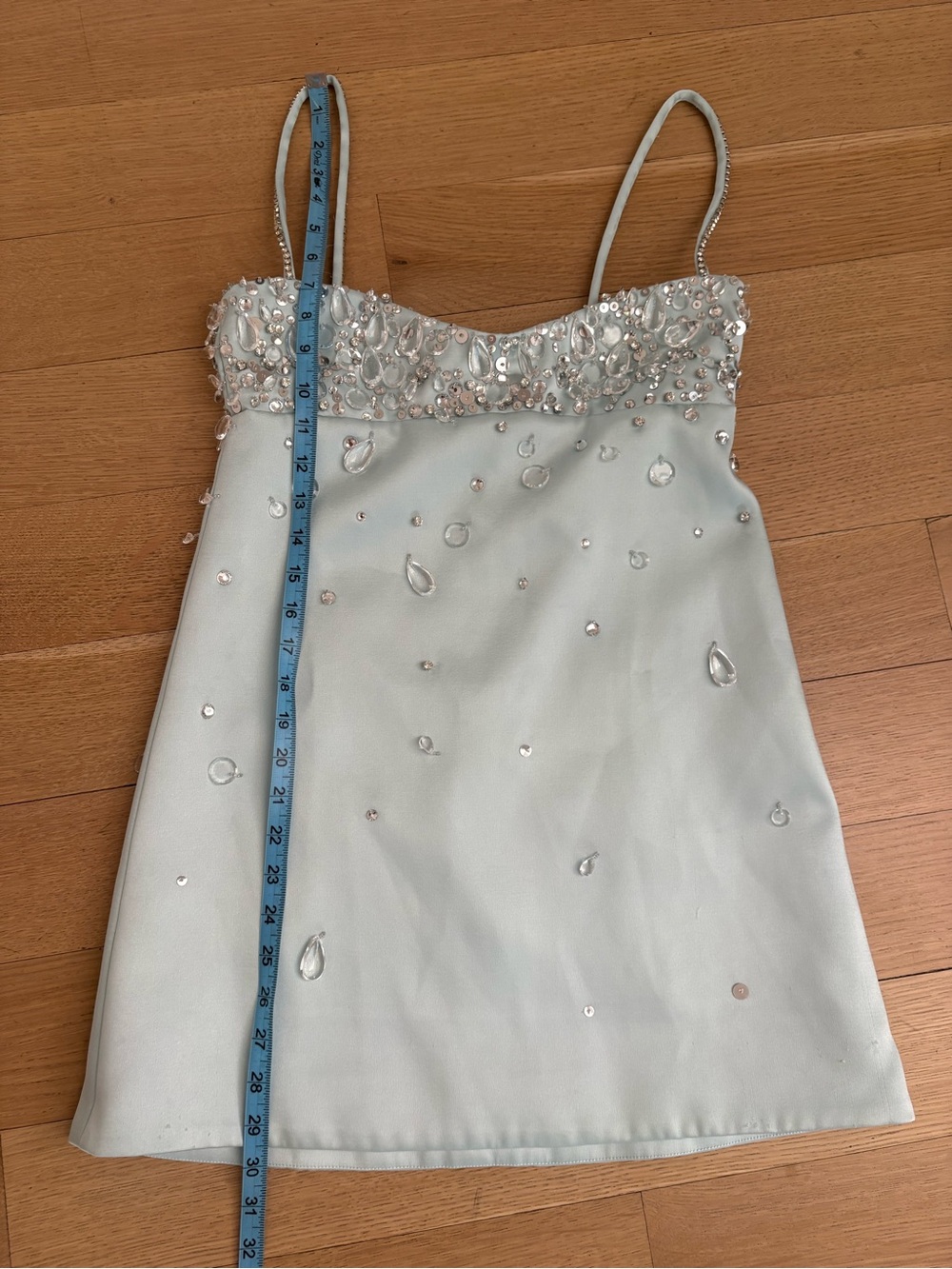 RETROFÊTE Lorelei Dress - Mint Embellished Satin Mini Dress - Picture 4 of 8